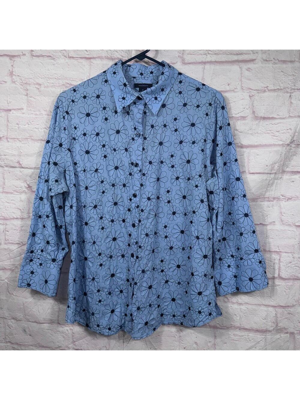 Westbound Women’s Blue Floral Button Front Blouse Size 14